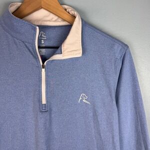 Rhoback Womens Small Blue White 1/4 Zip Pullover Performance Sweater Embroidered